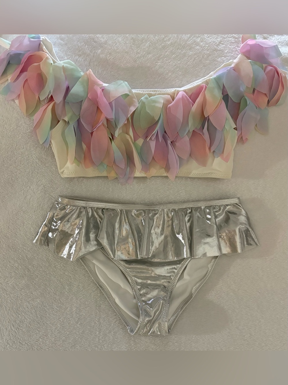 Stella Cove Pastel Multi Ruffle Top with Silver Metallic Ruffle Bottoms